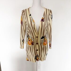 Anthropologie Sparrow Floral Striped Cotton Lightweight Button Cardigan Size M